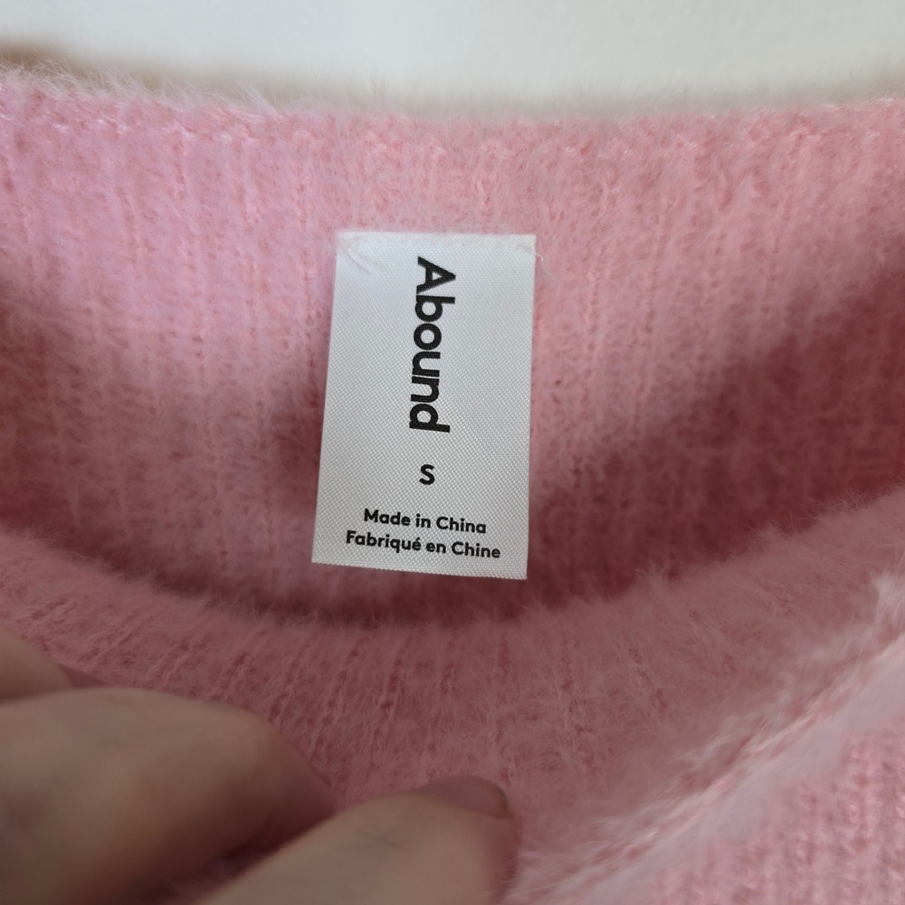 Abound Pink Fuzzy Boat Neck Cropped Pullover Sweater Small Ribbed Knit Soft S - Picture 4 of 5